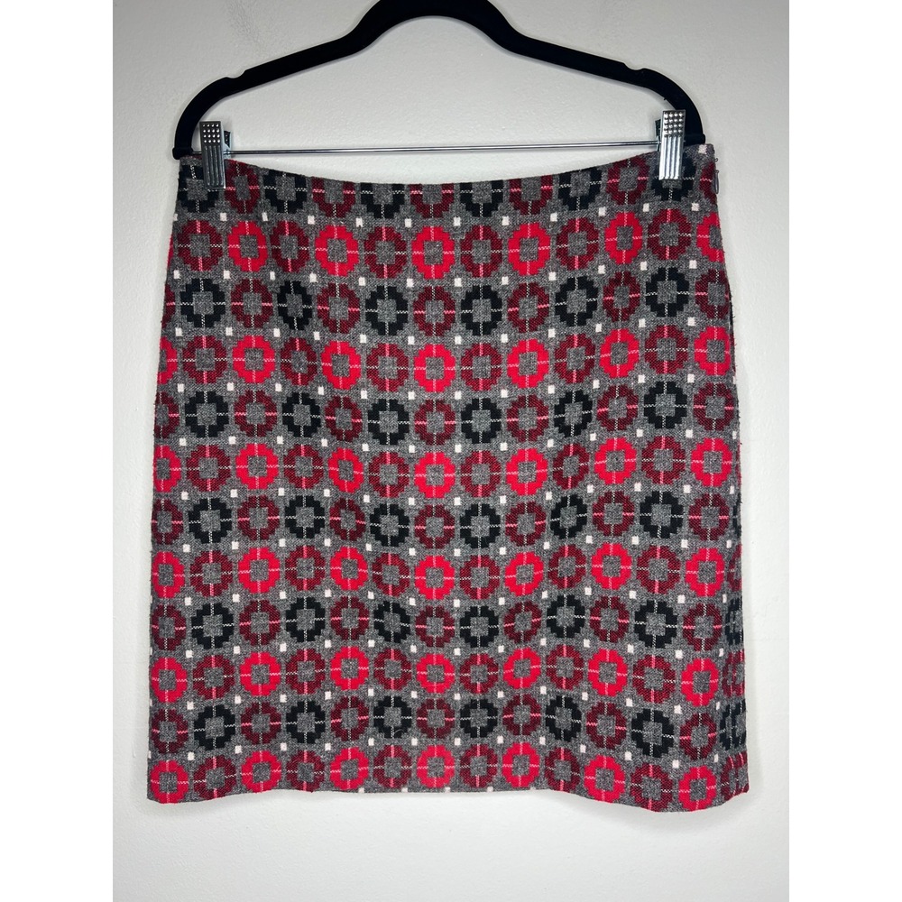 Talbots Petites Wool Blend Geometric Pencil Skirt Red Black Grey 10P Academia